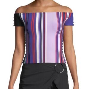 Opening Ceremony Sapphire Red Purple Stripe Off Shoulder Top Medium